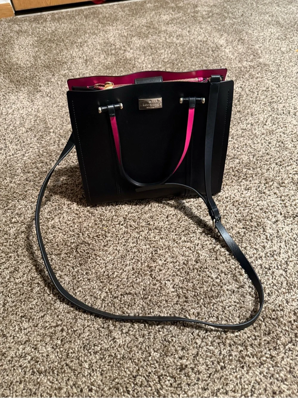 kate spade Black Satchel with Pink Trim and Crossbody Strap